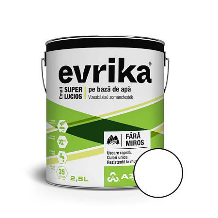 Email acrilic Evrika S8528, pentru lemn interior/exterior, pe baza de apa, alb, 2.5 L