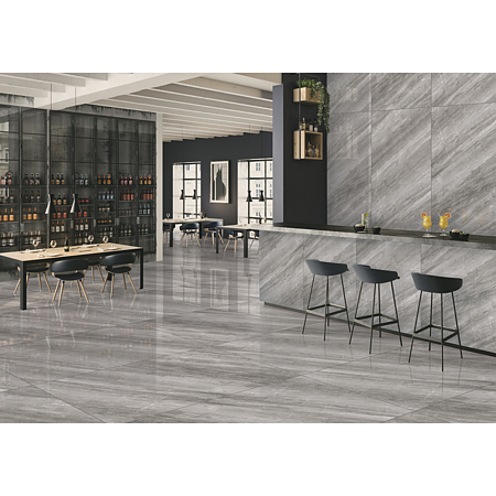 Gresie portelanata exterior/interior American Midnight, rectificata, lucioasa, gri, 60 x 120 cm