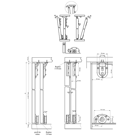 Sistem de glisare Fast, 50 kg, rulare jos