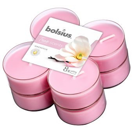 Set 8 lumanari parfumate tip pastila maxi Bolsius, roz, magnolie