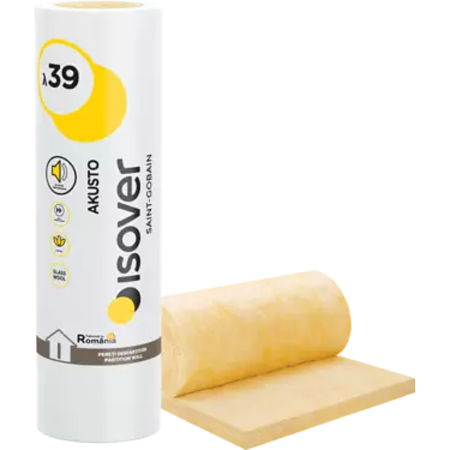 Vata minerala de sticla Isover Akusto, necaserata, 9 m²/rola, 100 x 600 x 7500 mm