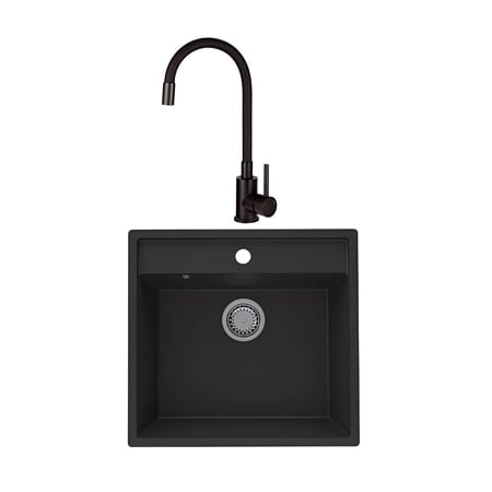 Chiuveta de bucatarie SanDonna Selena, granit compozit, negru cu baterie flexibila Lola, negru, 53 x 50 cm