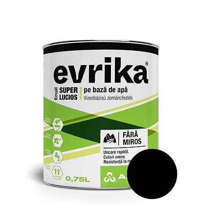 Email acrilic Evrika S8528, pentru lemn interior/exterior, baza de apa, negru, 0.75 L