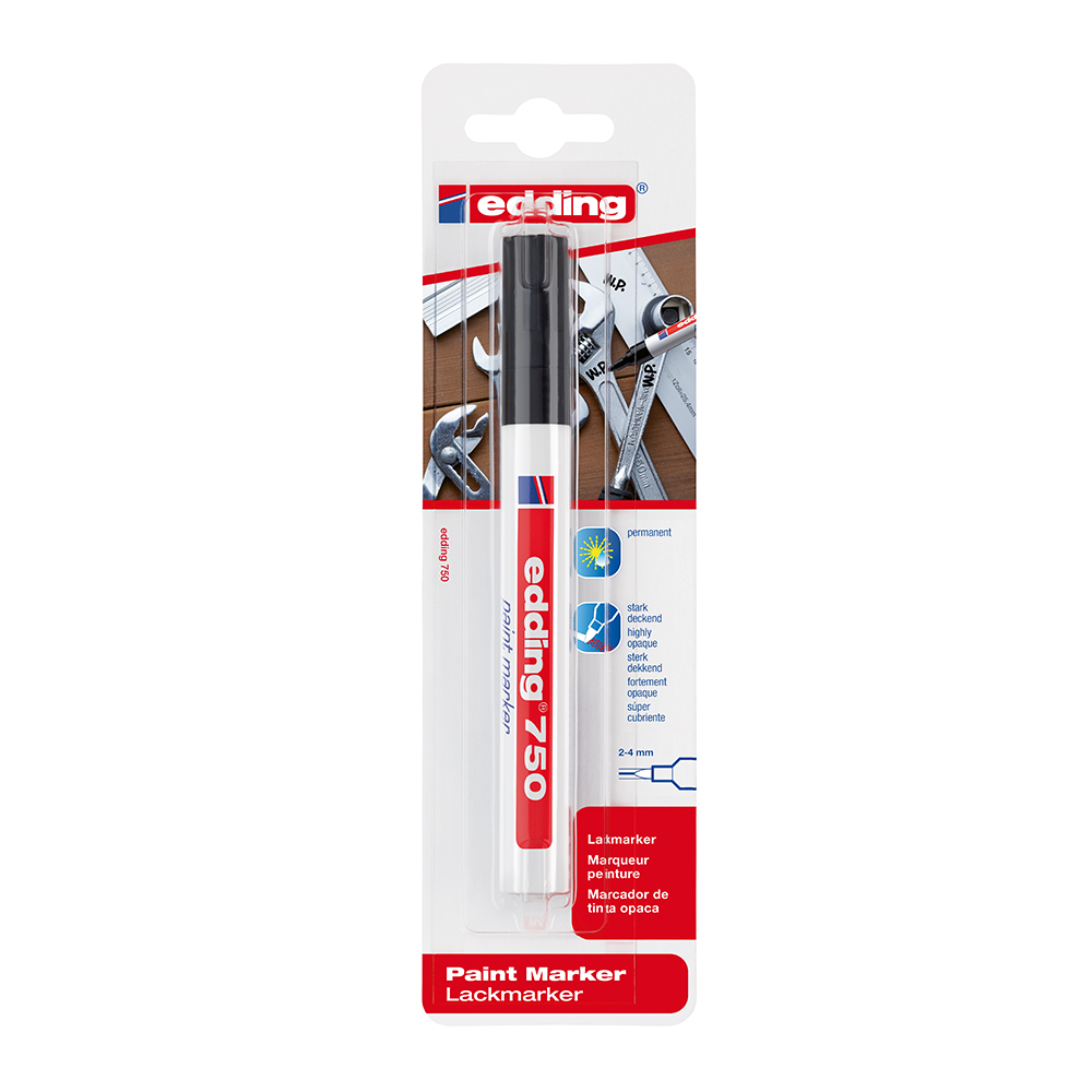 Marker permanent Edding 750, cu vopsea, corp metalic, varf rotund, 2-4 mm, negru