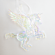 Decoratiune iarna cal inaripat, alb iridiscent, 13 x 12 cm
