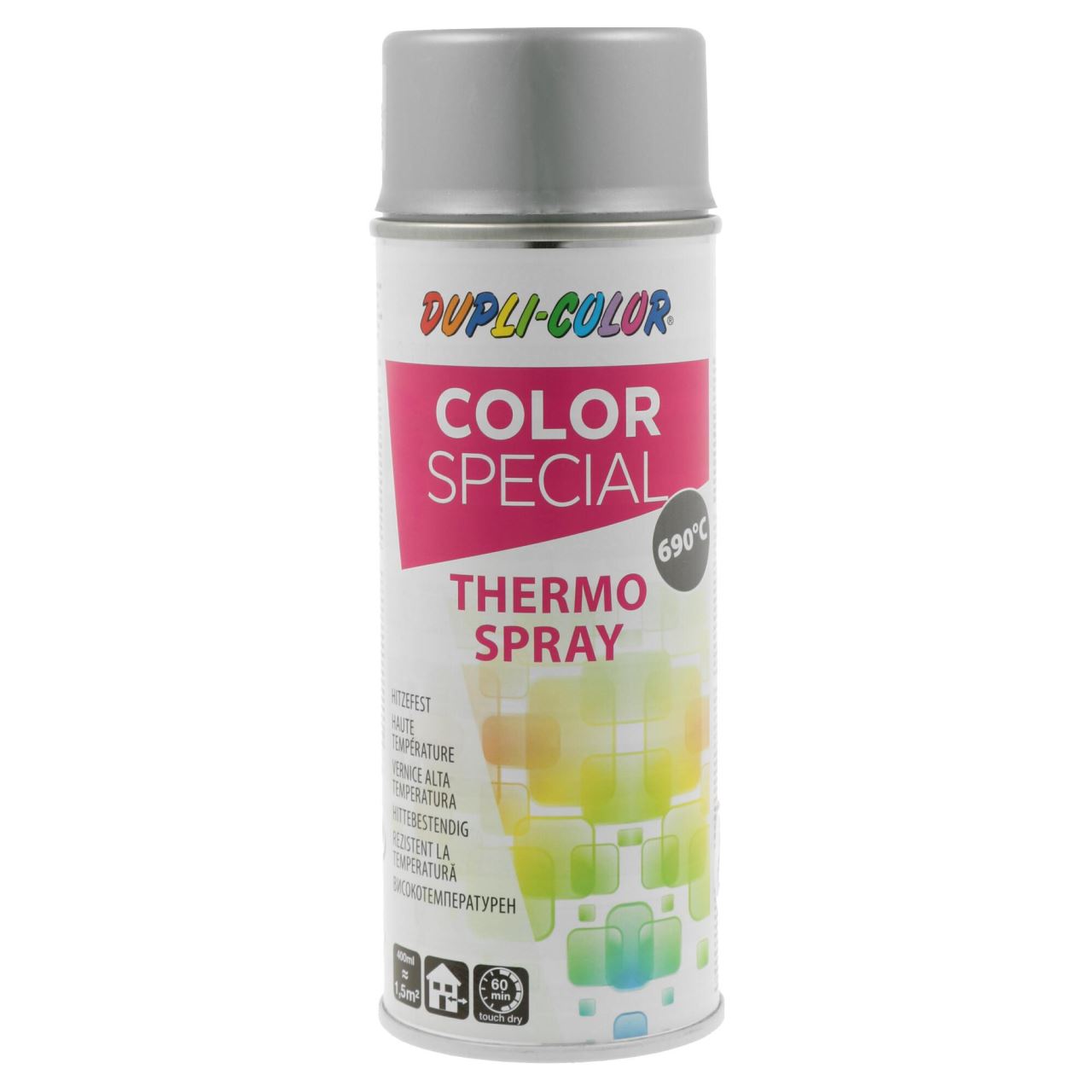 Vopsea spray rezistenta la temperaturi inalte Dupli-Color, argintiu, mat, interior/exterior, 400 ml 400
