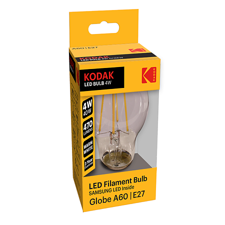 Bec LED Kodak A60, rotund, E27, 4 W, 470 lm, lumina calda 2700-3000K