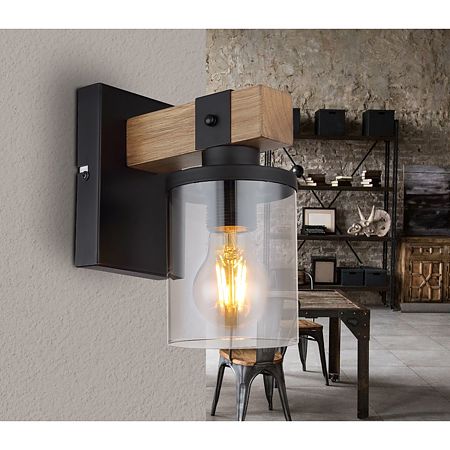 Aplica Globo Lila, lemn/metal, 1 x E27, 60 W, maro/negru, 100 x 225 mm Aplica Globo Lila, lemn/metal, 1 x E27, 60 W, maro/negru, 100 x 225 mm