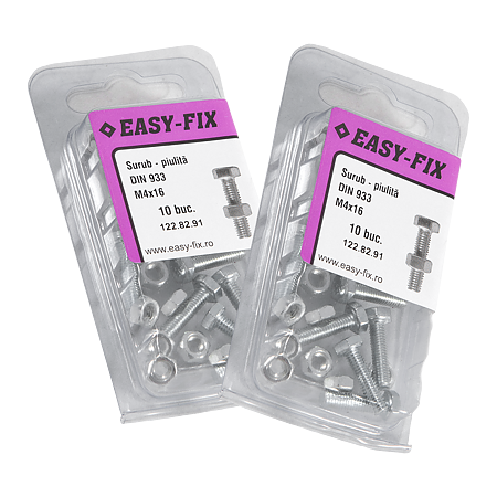 Suruburi cu piulite, otel, M4 x 16 mm, 10 BUC