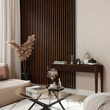 Panou decorativ Linea Slim, 3 lamele, MDF, maro alun/negru, interior, 265 x 15 cm