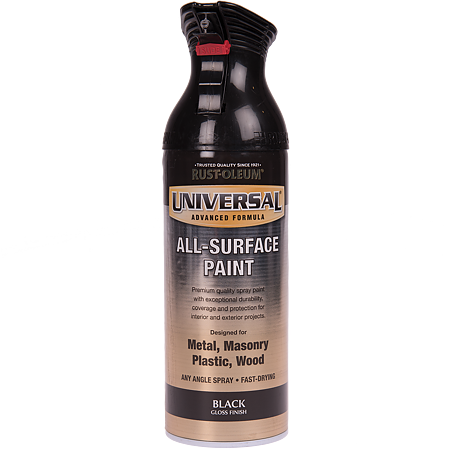 Vopsea spray universala Rust-Oleum, negru, lucios, interior/exterior, 400 ml