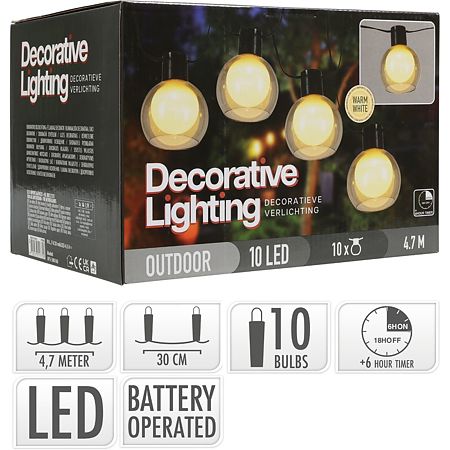 Ghirlanda luminoasa exterior, 10 LED-uri cu lumina calda, 4.7 m