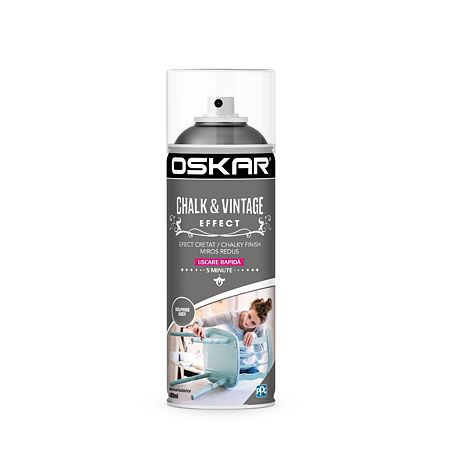 Vopsea spray pentru lemn / metal chalk & vintage efect Oskar, dolphin grey, mat, interior/exterior, 400 ml