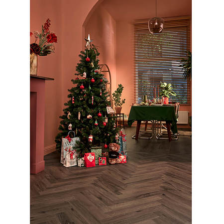 Parchet laminat 8 mm Berry Alloc Chateau+ Gyant Dark Brown B4113, Herringbone A, clasa de trafic 33, OmniLoc A&B, 504 x 84 mm