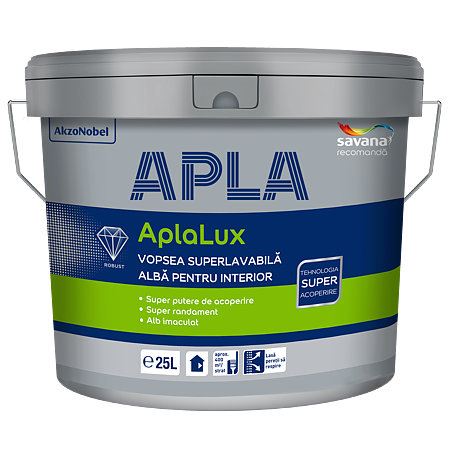 Vopsea superlavabila interior Aplalux, alb, 25 l