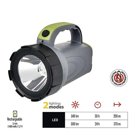 Lanterna cu acumulator LED EMOS P2311, 300 lm, gri-negru-verde, 2400 mAh