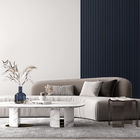 Panou decorativ Linea Acustic, 6 lamele, MDF, bleumarin/negru, interior, 265 x 24.5 x 2.2 cm