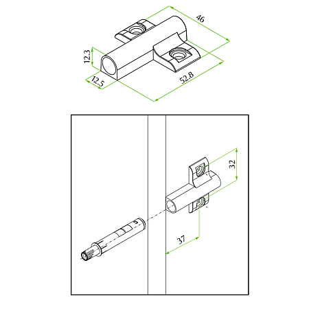 Placuta de montaj pentru amortizor FGV, plastic, gri, 37 mm