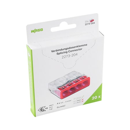 Conector imbinare Wago Push Wire, pentru conductori unifilari, 4 x 2.5 mmp, 10 A, transparent, 20 bucati