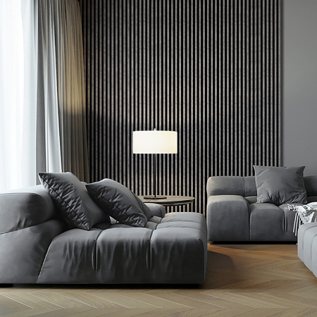 Panou decorativ Linea Slim, 3 lamele, MDF, gri urban/negru, interior, 265 x 15 cm