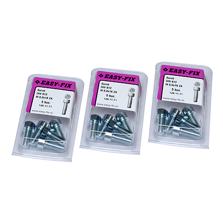 Surub cu cap cilindric, otel zincat, M6 x 16 mm, 5 BUC