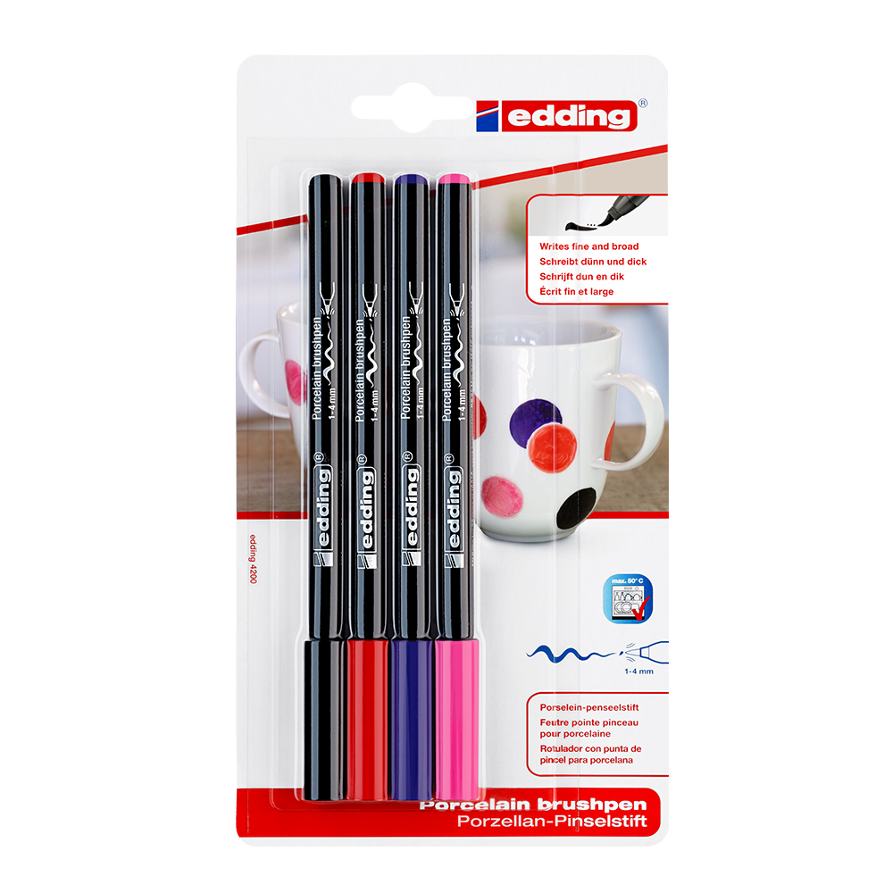 Marker Edding 4200, portelan, varf 1-4 mm, negru, rosu, mov, roz