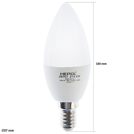 Bec LED dimabil 6W Hepol, E14, lumanare, lumina calda