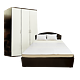 Dormitor modern Andreea, PAL melaminat, pat + dulap + noptiere + comoda, wenge/stejar ferrara