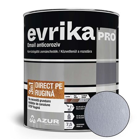 Vopsea alchidica Azur Evrika Pro direct pe rugina, argintiu lucios, 0.75 l