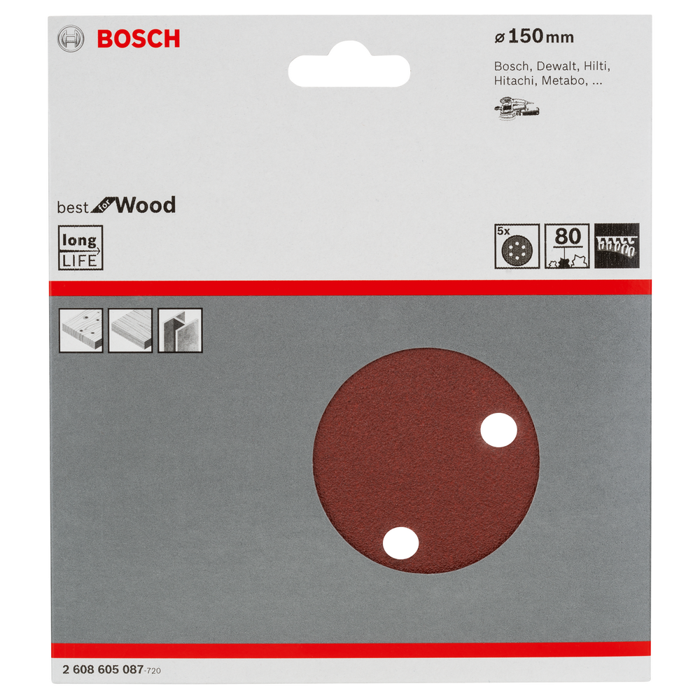 Foi abrazive Bosch, granulatie 80, 150 mm, 5 bucati 150