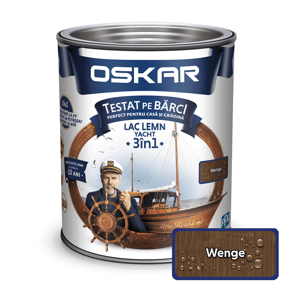 Lac pentru lemn Oskar Yacht, wenge, interior/exterior, 2.5 L