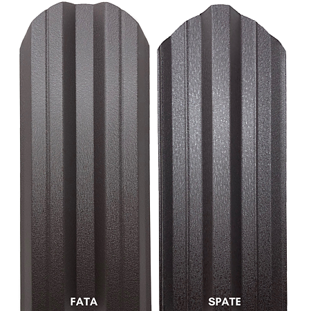 Sipca metalica gard Tisa, maro, RAL 8019, mat, 0.5 mm, 1500 x 115 mm, 25 bucati + 50 bucati surub autoforant