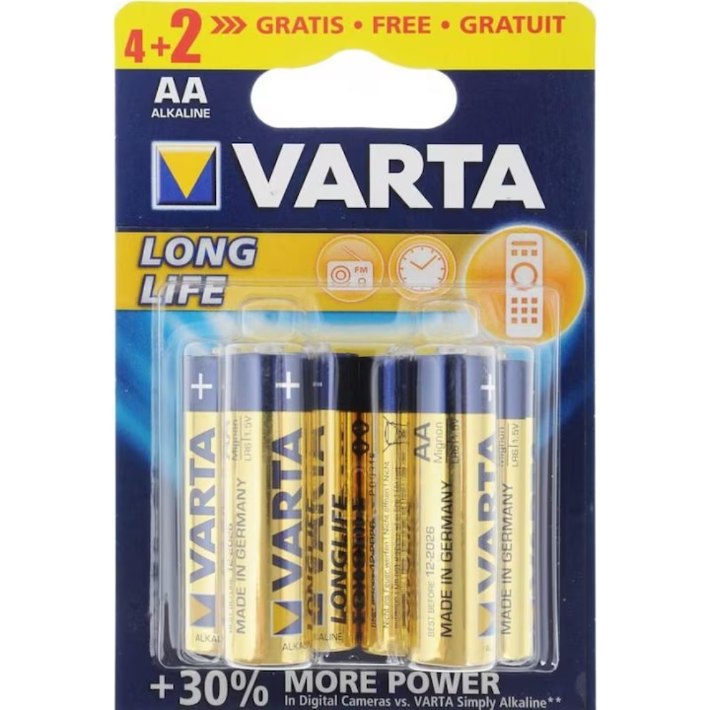 Baterie alcalina Varta Longlife, AA/R6, blister 4+2 bucati