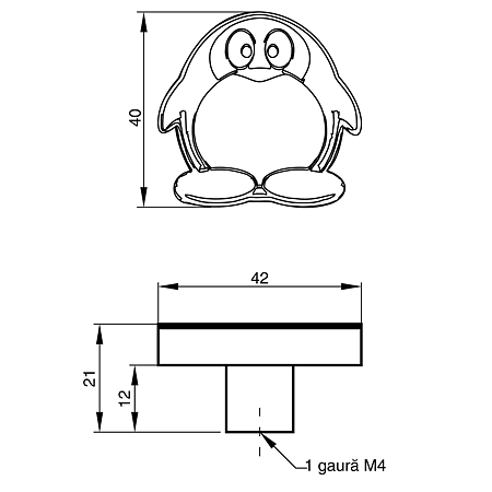 Buton plastic, pinguin, 42 x 21 mm