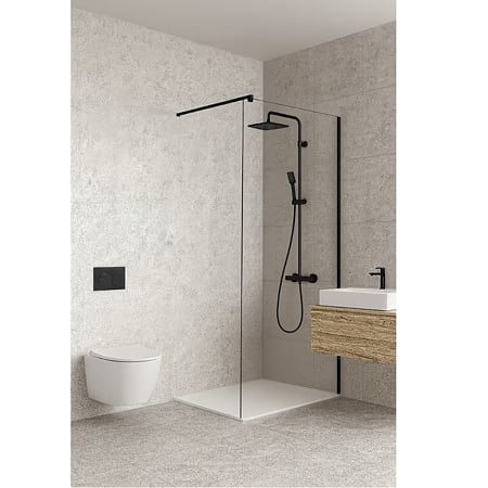 Kit instalare perete fix dus / walk in Sanotechnik D9000, finisaj uni negru, reglabil 70 – 120  x 200 cm 