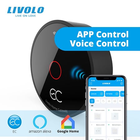 Smart hub Livolo Zigbee EC 3.0, sticla cristal termorezistenta, microUSB , 5 V, control aplicatie & Wi-Fi, compatibil cu intrerupatoare Zigbee