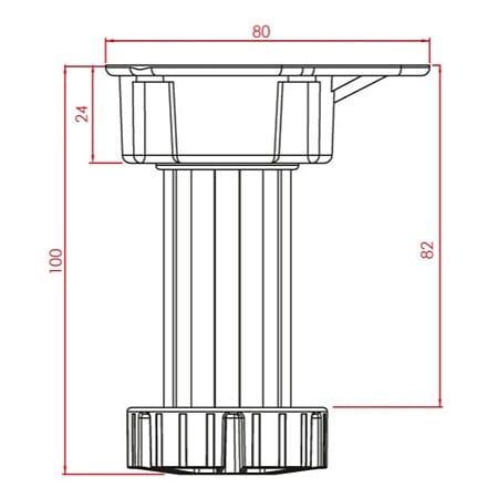 Picior flansa plinta negru D30, inaltime reglabila 100–120 mm