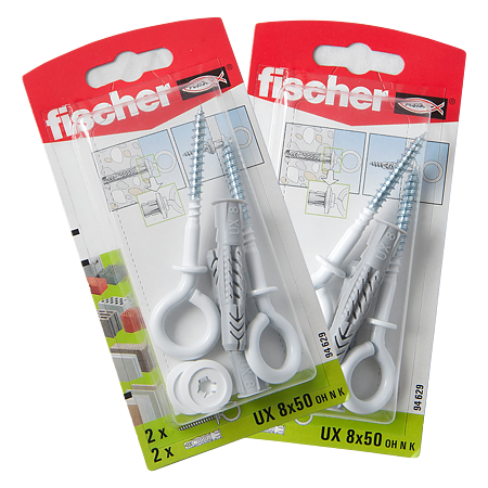 Diblu din nailon cu surub cu ochi, Fischer UX, 8 x 50 mm, 5,5 x 87 mm, 2 buc