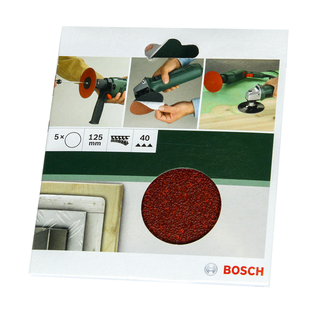 Foi abrazive Bosch, granulatie 40, 125 mm, 5 bucati, pentru polizor unghiular si masina de gaurit 125