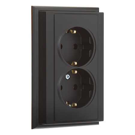 Priza dubla Tem Schuko Luna, interior, negru mat Priza dubla Tem Schuko Luna, interior, negru mat