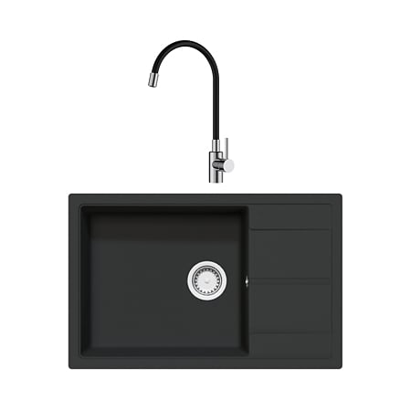 Chiuveta de bucatarie SanDonna Iness, granit compozit, negru cu baterie flexibila Sandonna Lola, negru-crom, 78 x 50 cm
