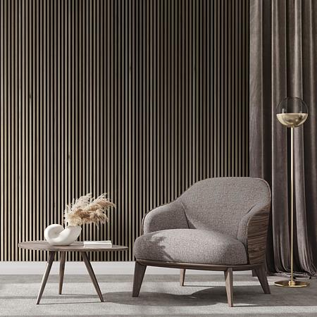 Panou decorativ Linea Acustic, 6 lamele, MDF, maro/negru, interior, 265 x 24.5 x 2.2 cm