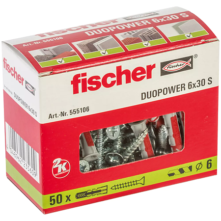 Diblu Fischer Duopower, nylon, 6 x 30 mm, 50 bucati