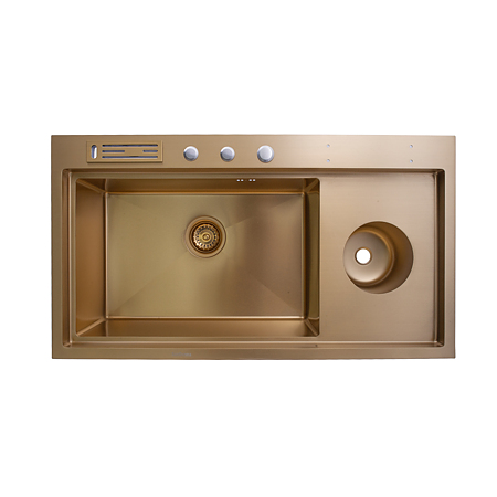 Chiuveta bucatarie Sandonna Handmade HD9250, inox, auriu, 1 cuva stanga, 92 x 50 cm
