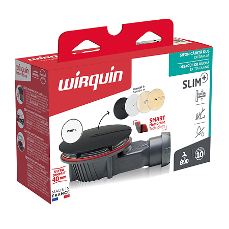Sifon cadita dus / pardoseala Wirquin SlimPlus extra plat h=40 mm, corp ABS, anti miros, filtru de par, iesire Ø40 mm, debit 34 l/min, auriu periat, 187 x 60 x Ø118 mm