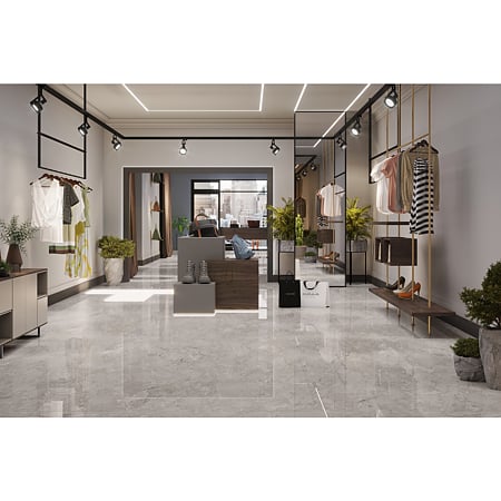 Gresie portelanata interior/exterior Ariana Dove, rectificata, lucios, gri, aspect piatra, 60 x 120 cm