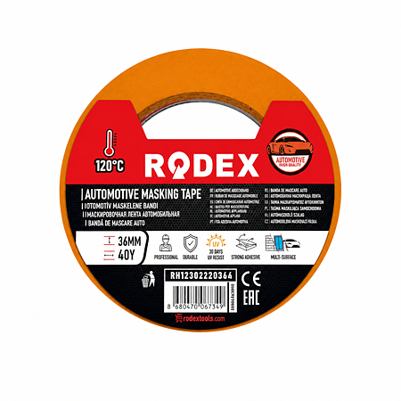 Banda de mascare auto Rodex, orange, 48 mm x 36.5 m
