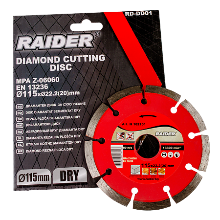 Disc diamantat segmentat debitare beton, Raider, 115 x 22.22 mm 