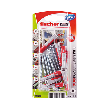 Diblu Fischer Duopower cu surub cap rotund, nylon, 8 x 40 mm, 8 bucati