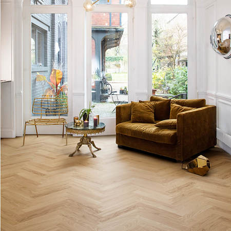 Parchet laminat furniruit 9,5 mm Berry Alloc Parqwood Herringbone Oak Calm Chêne, placa tip A, clasa de trafic comercial intens 33, abraziune AC5, OmniLoc A&B, 50,4 X 8,4 cm